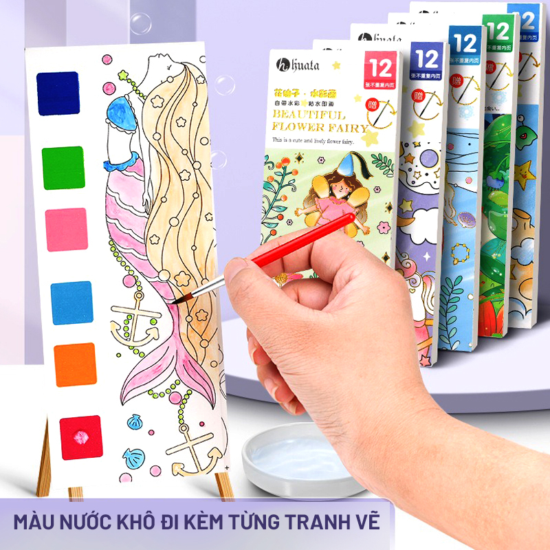 Set Tranh Tô Màu Nước Graffiti Tặng Kèm Cọ Nhiều Hình Đáng Yêu Cho Bé