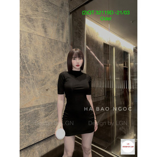 Đầm kiểu nữ dáng ngắn ôm body chất thun gân kiểu trơn cổ cao tay ngắn xinh