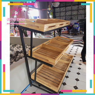 Kệ rau mâm gỗ cao su x 3 tầng
