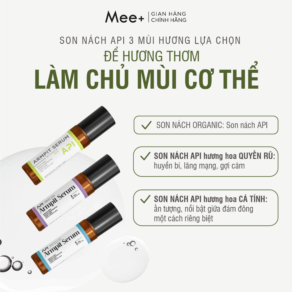 Son nách API, lăn khử mùi hôi nách API, Serum khử mùi ngăn tiết mồ hôi 72h 10ml