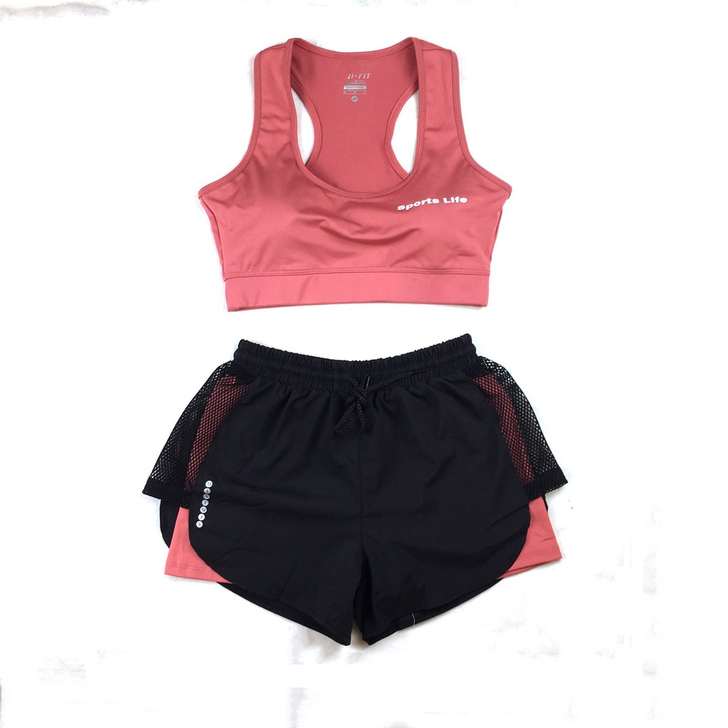 Hình ảnh Bộ bra nữ tập gym yoga earobic kết hợp quần đùi 2 lớp cho nữ - Đồ tập gym yoga erobic chạy bộ nữ (Bộ Áo Bra+Quần 2 lớp) #6