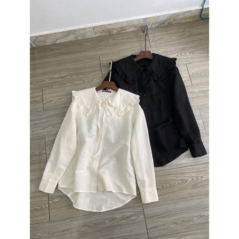 Áo Cổ Bèo Xinh Đen ZR