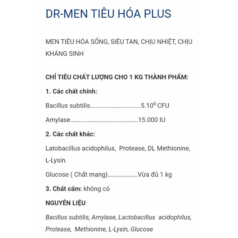 DR Men tiêu hoá gói 1kg - men sống, siêu tan, chịu nhiệt