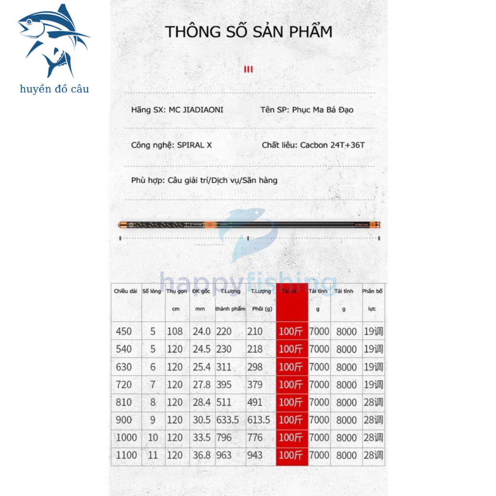 Cần câu tay Phục Ma Bá Đạo chuyên câu đài, cần săn hàng chính hãng, H014