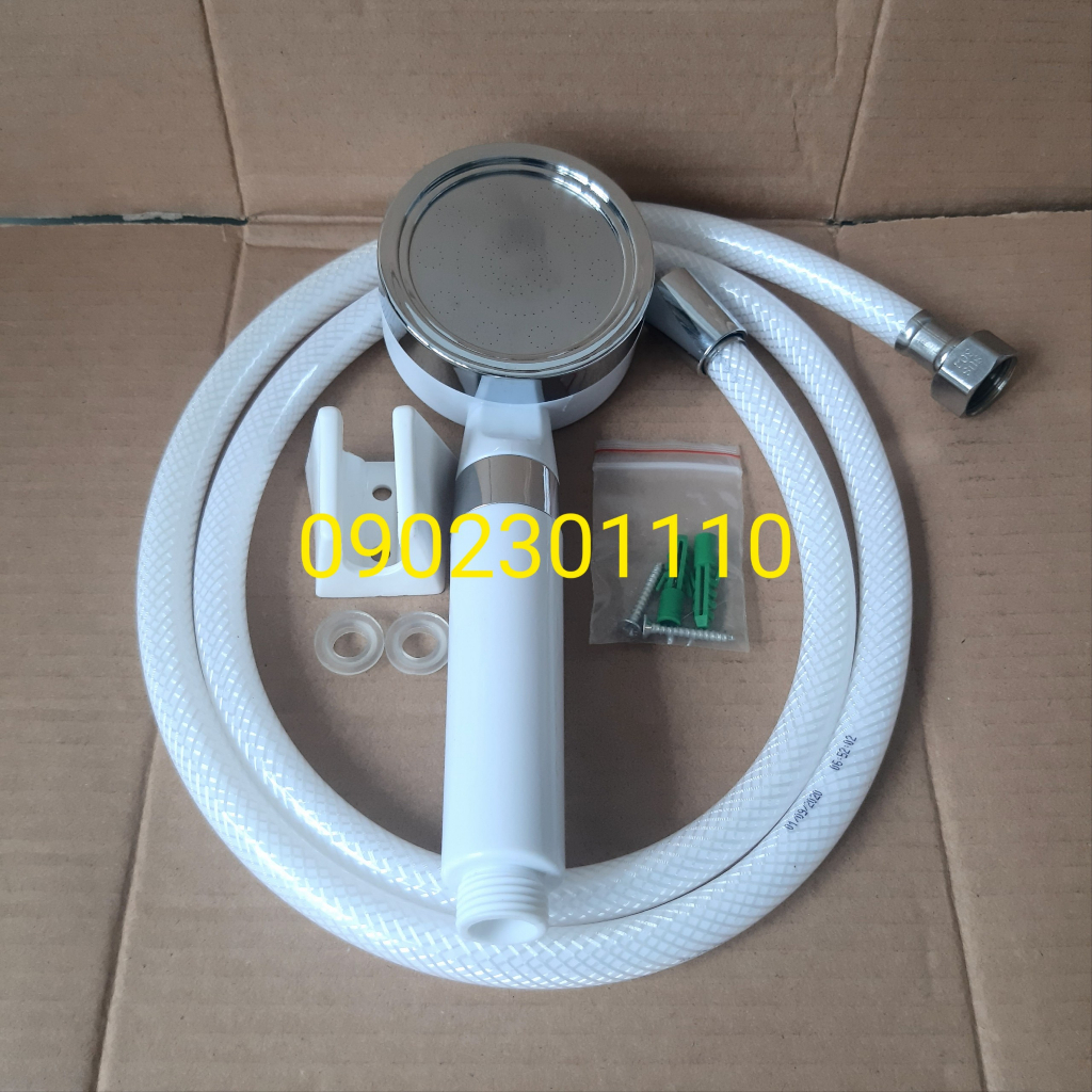 tay sen tắm tăng áp nước mạnh, dây cấp nước nhựa 140cm sợi lưới, ốc vít tắc kê