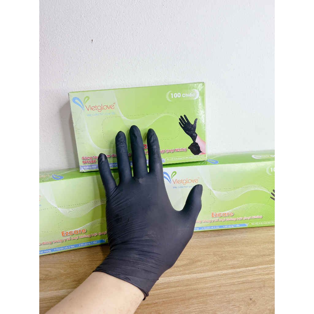 1 đôi găng tay y tế nitrile đen không bột
