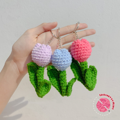 Móc khóa hoa len Tulip handmade trang trí, làm quà tặng