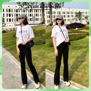 Quần ống loe nữ cạp cao gen bụng có túi chất vải Umi legging ống vẩy co giãn 4 chiều