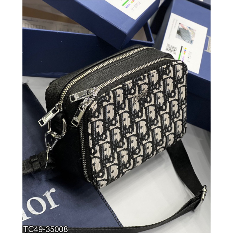 túi đeo chéo vân dệt tag sắt màu truyền thống có hộ kèm - Túi nam cao cấp