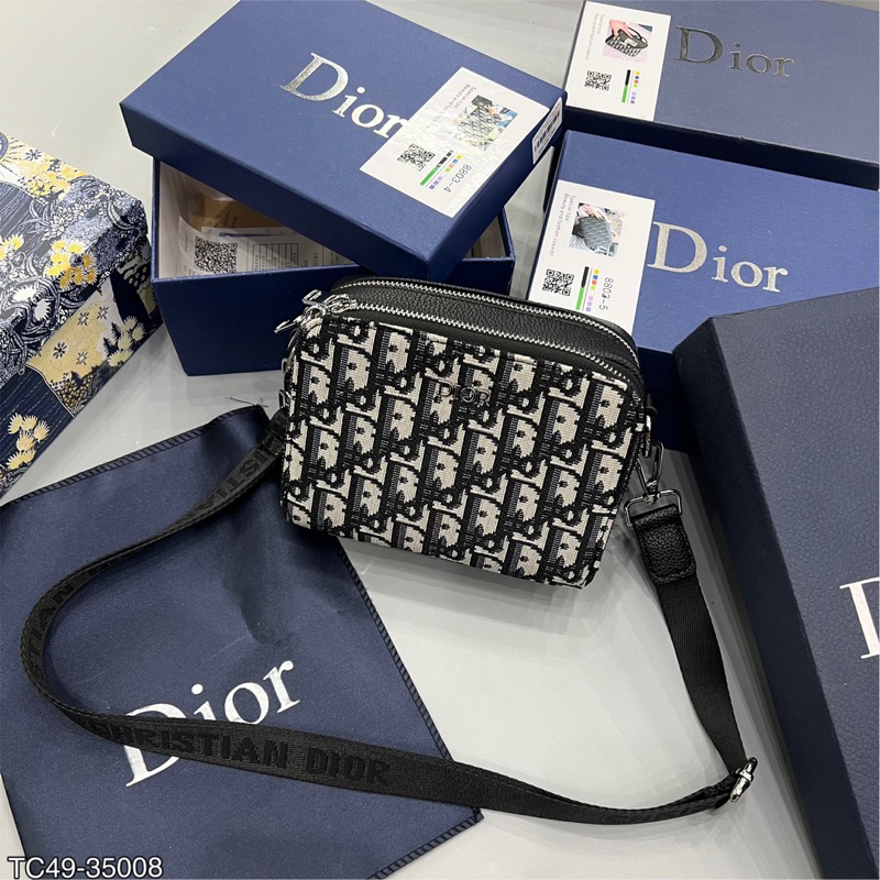 túi đeo chéo vân dệt tag sắt màu truyền thống có hộ kèm - Túi nam cao cấp