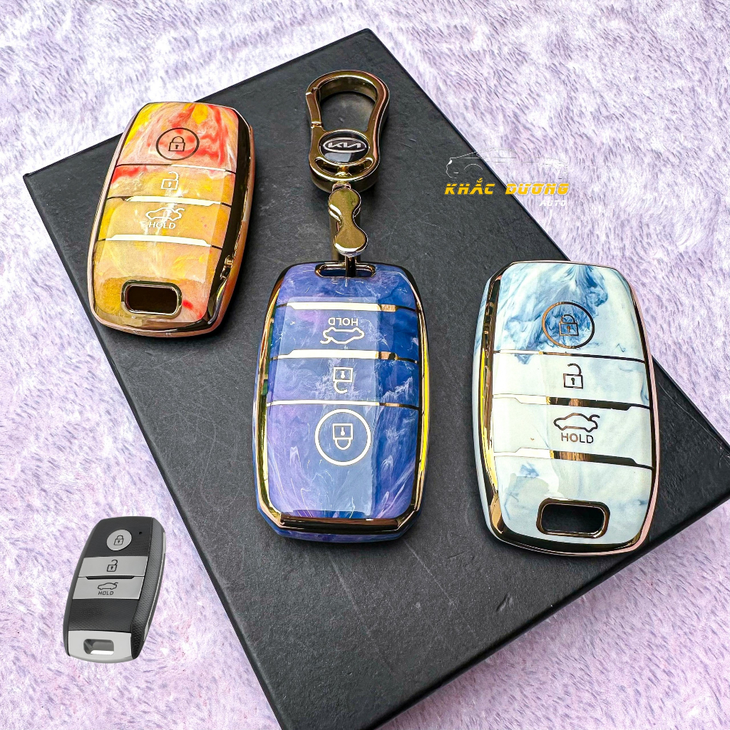 Ốp chìa khoá KIA MORNING SELTOS CERATO TPU 3 nút vân đá hoa cương cao cấp sang trọng