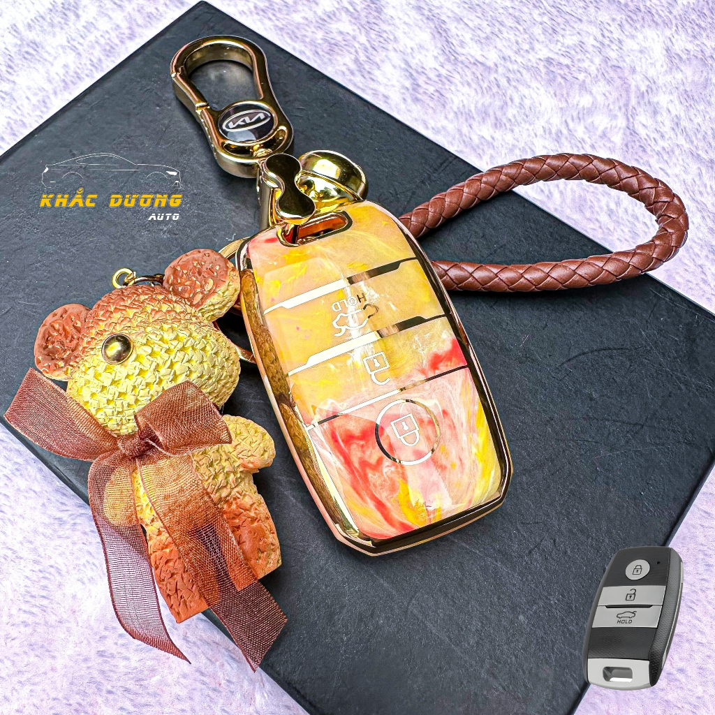 Ốp chìa khoá KIA MORNING SELTOS CERATO TPU 3 nút vân đá hoa cương cao cấp sang trọng