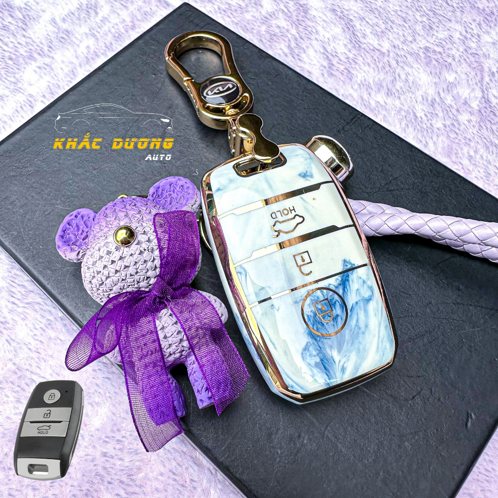 Ốp chìa khoá KIA MORNING SELTOS CERATO TPU 3 nút vân đá hoa cương cao cấp sang trọng