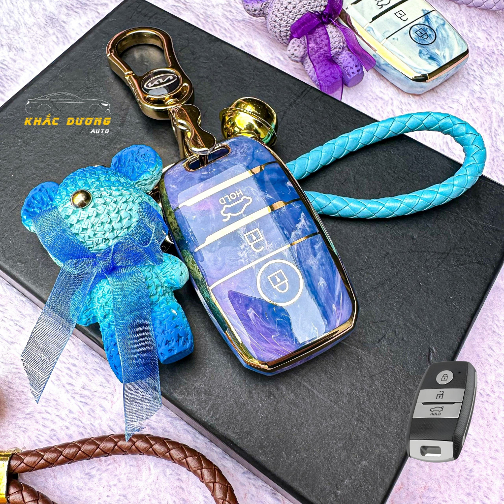 Ốp chìa khoá KIA MORNING SELTOS CERATO TPU 3 nút vân đá hoa cương cao cấp sang trọng