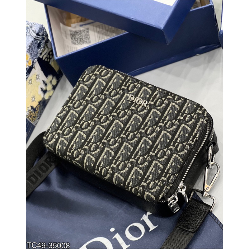 Túi đeo chéo nam có hộp kèm logo tag sắt vân dệt siêu nét