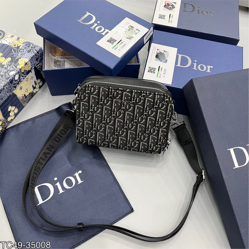 Túi đeo chéo nam có hộp kèm logo tag sắt vân dệt siêu nét