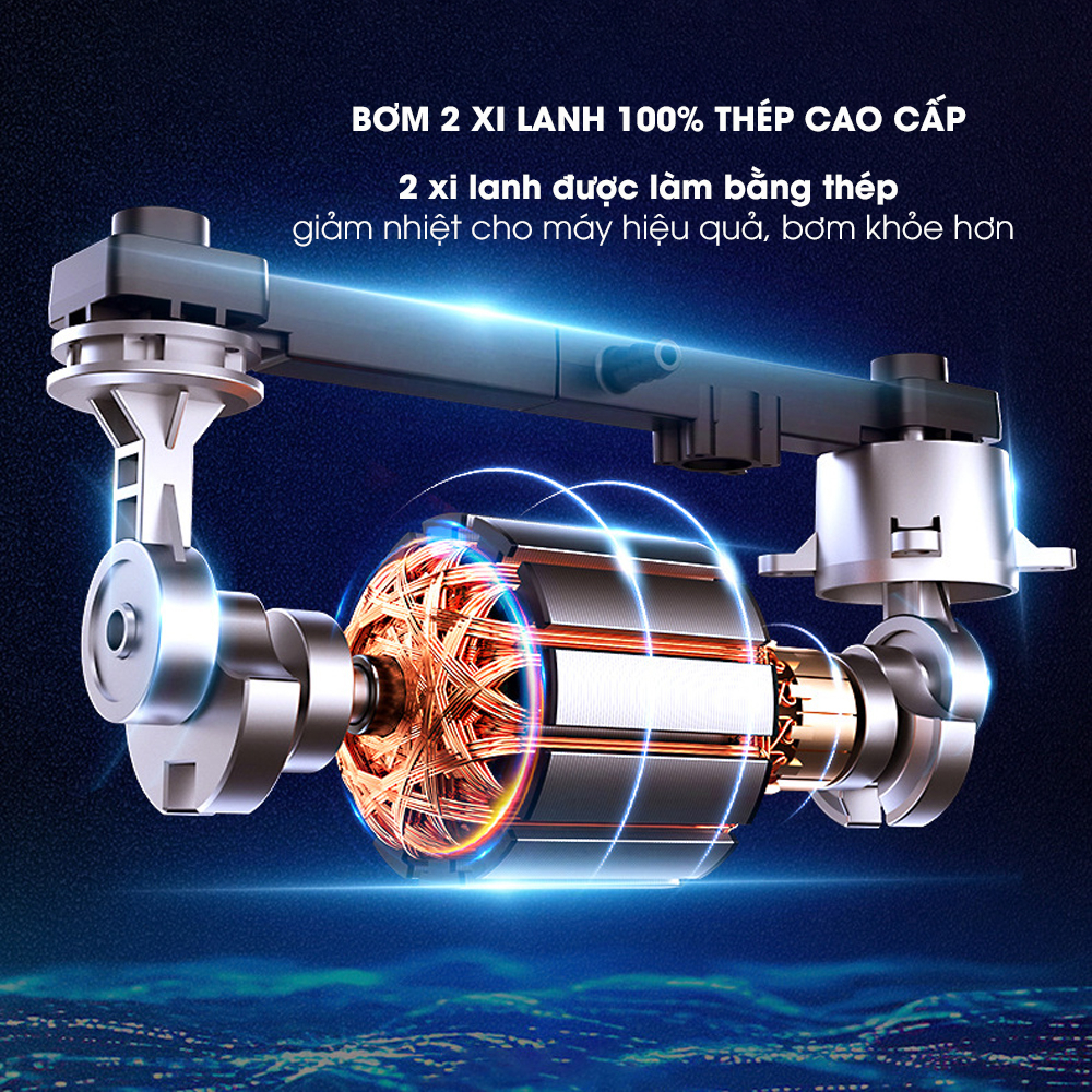 Bơm lốp ô tô 2 xi lanh 12V điện tử, tự ngắt khi đầy công suất lớn máy bơm lốp oto Tâm Luân