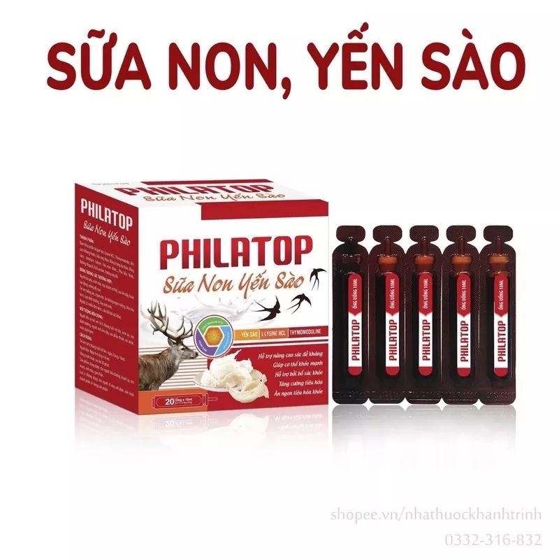 Philatop sữa non yến sào với thành phần yến sào, hồng sâm hộp 20ống