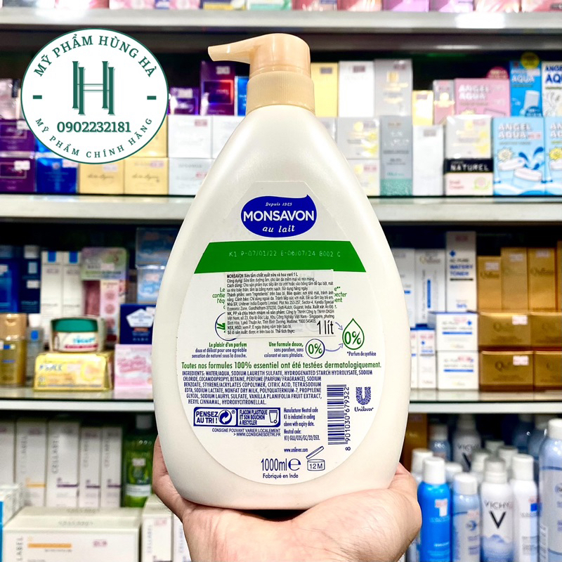Sữa tắm Monsavon, sữa tắm chiết xuất sữa và hoa vani Monsavon 1000ml