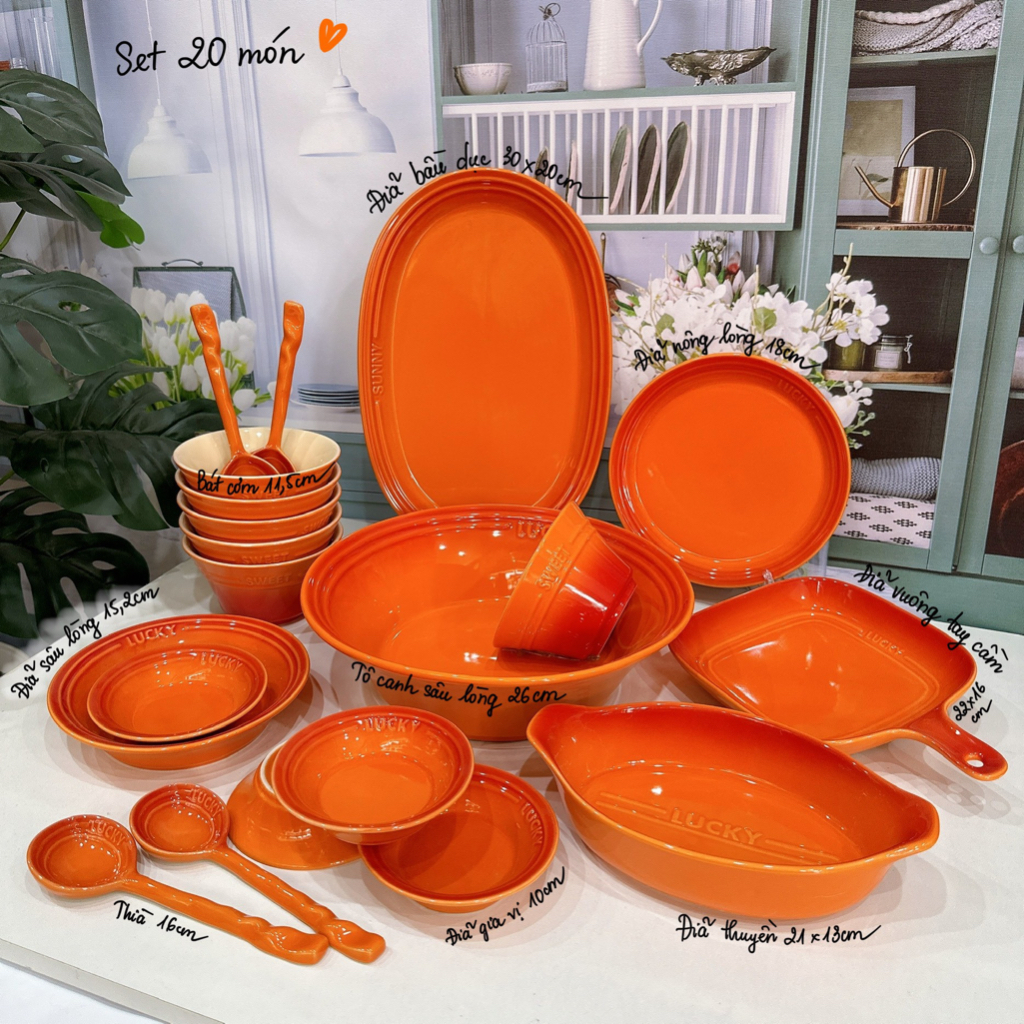 Bộ bát đĩa gốm sứ Decor 7 sắc cầu vồng siêu đẹp - Sét 20 món