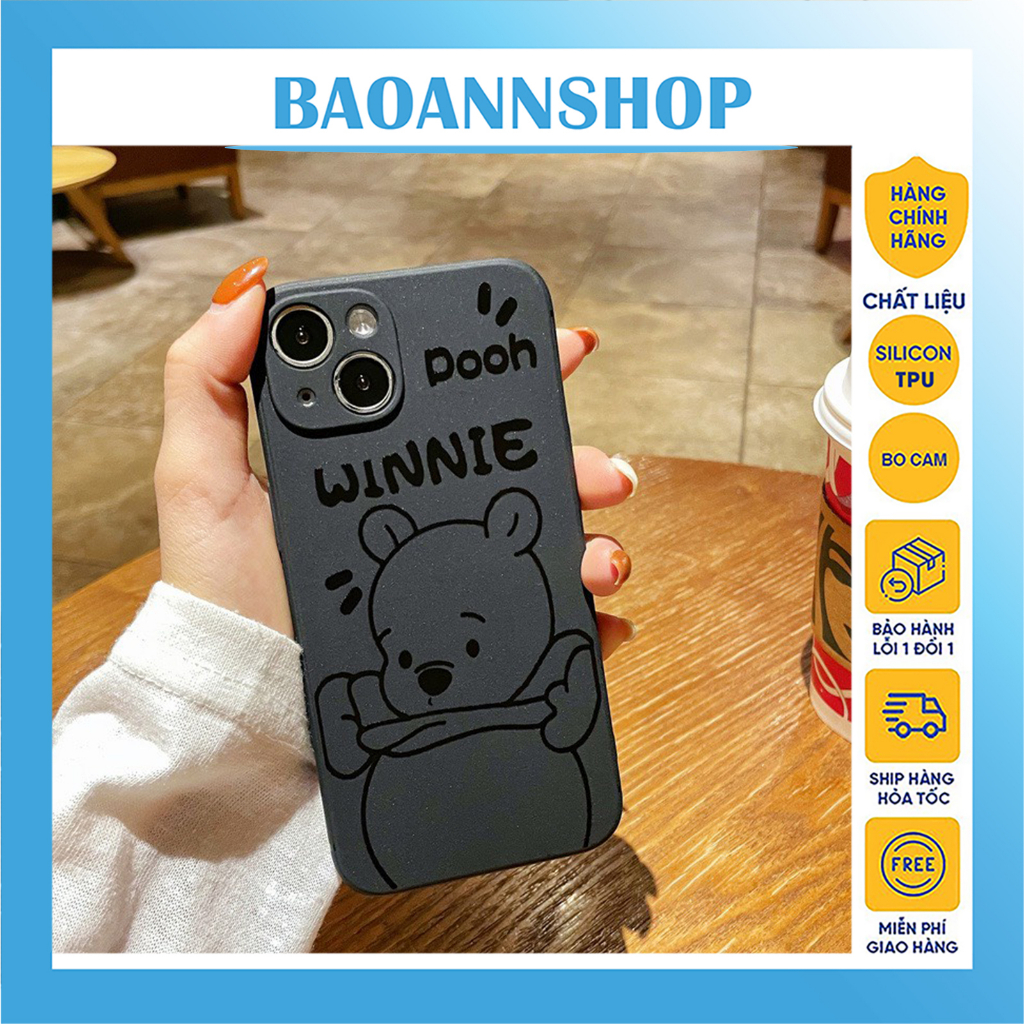 Ốp lưng iphone họa tiết gấu winnie pool G66 cạnh vuông chống sốc bảo vệ camera 7plus/8plus/x/xsmax/11/12/13/pro/promax