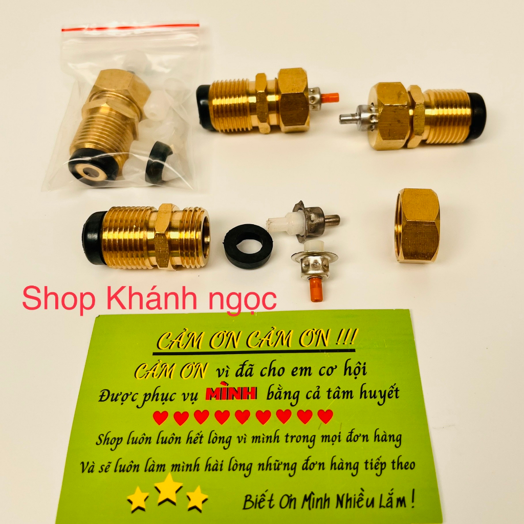 Đầu sạc chiết gas min từ bình gas 12kg sang bình gas lon mini,du lịch+ Tặng 10 nút nhựa kèm 2 ron - Chất liệu đồng thau