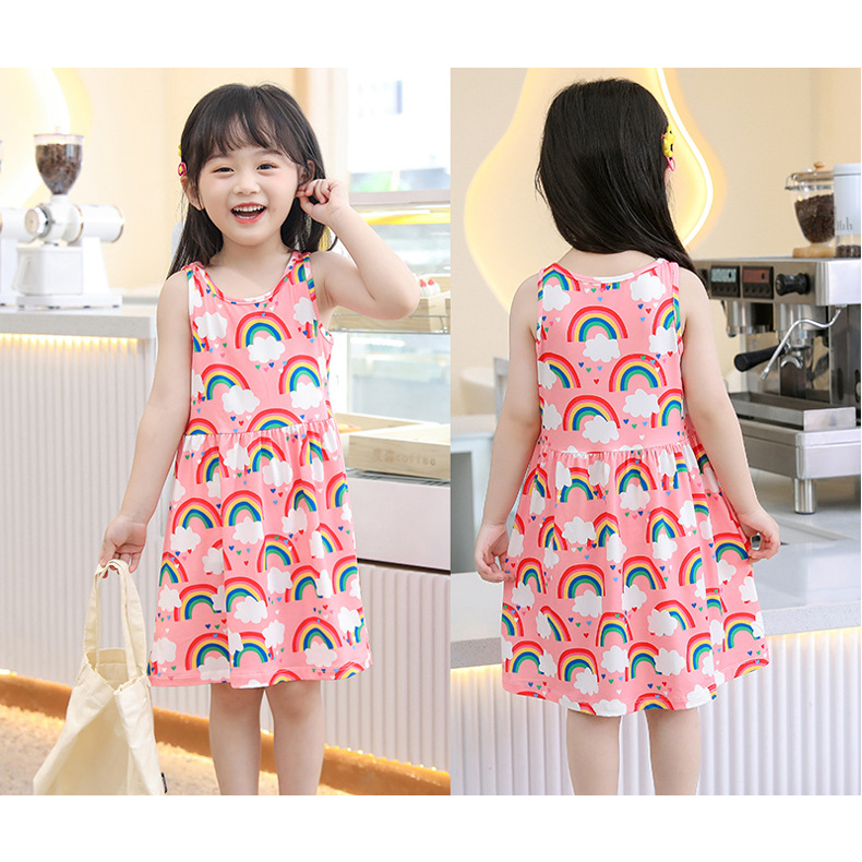 Váy cho bé gái vải cotton mềm, Đầm hai dây họa tiết xinh xắn, dễ mặc có size cho bé lớn