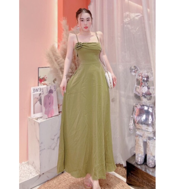 Đầm 2 dây phối hoa