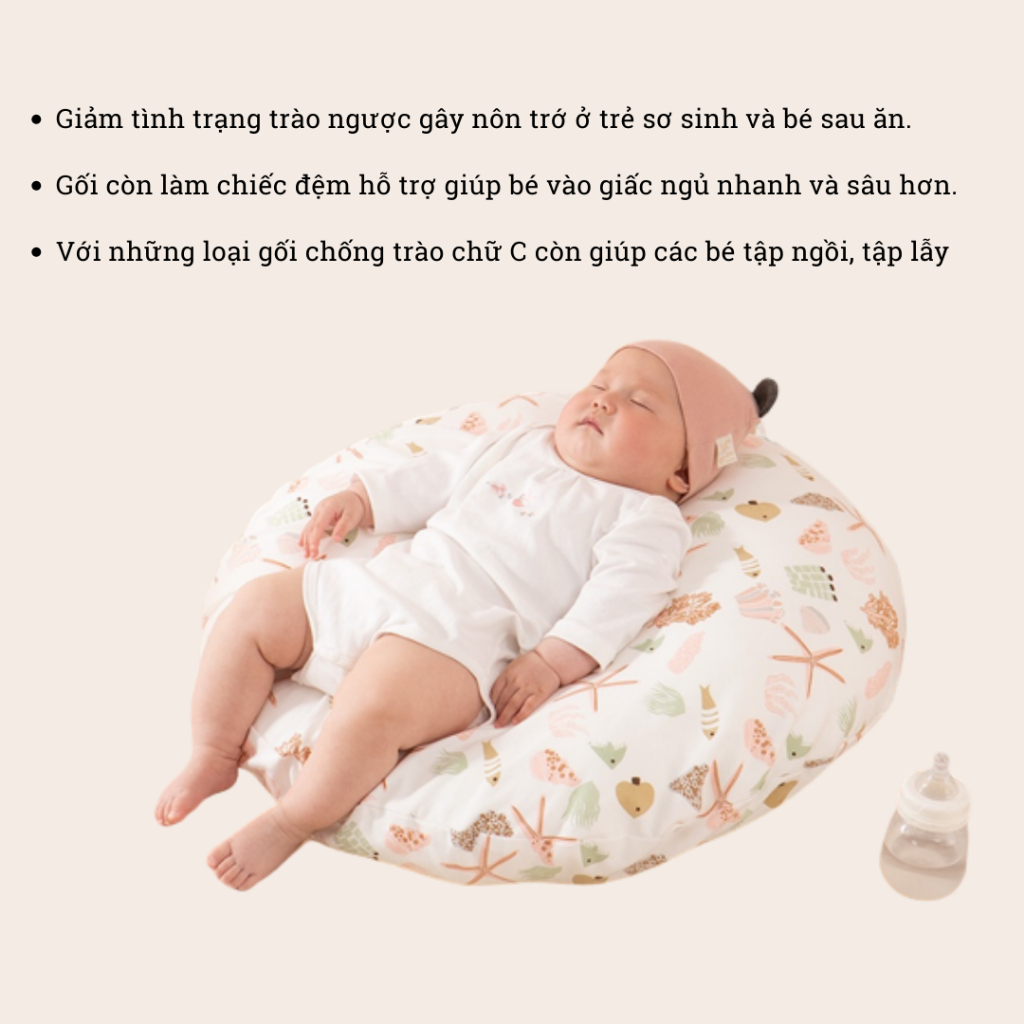 Gối Chống Trào Ngược Dạ Dày Cố Định Đầu Cho Bé Unbee Vải Xô Muslin Hàn Quốc