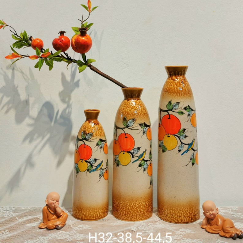Lọ gốm sứ Bát Tràng cao 45 cm cắm đào đông, tuyết mai - Bình cắm hoa decor trang trí phòng khách sang trọng- Gốm đẹp TSC