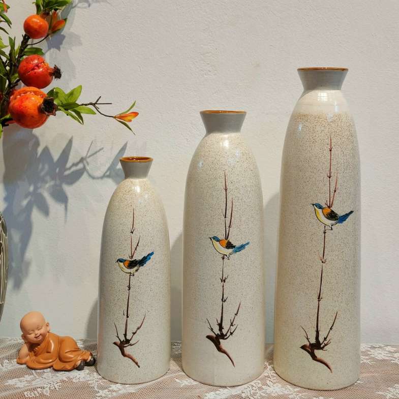 Lọ gốm sứ Bát Tràng cao 45 cm cắm đào đông, tuyết mai - Bình cắm hoa decor trang trí phòng khách sang trọng- Gốm đẹp TSC