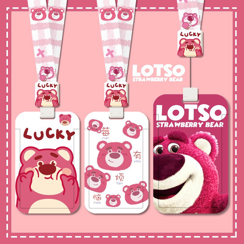 [HCM Có sẵn] Bộ dây đeo thẻ tên gấu dâu Lotso xinh xắn dễ thương đựng thẻ học sinh/sinh viên, thẻ nhân viên