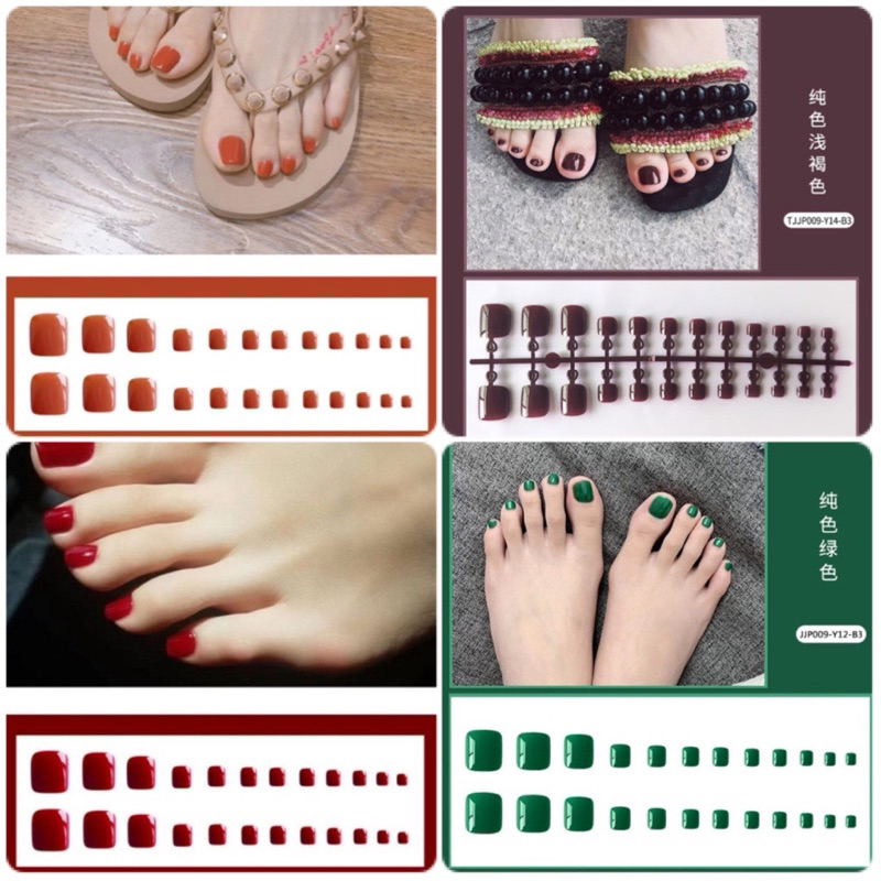 Set 24 Móng Chân Giả Màu Bóng