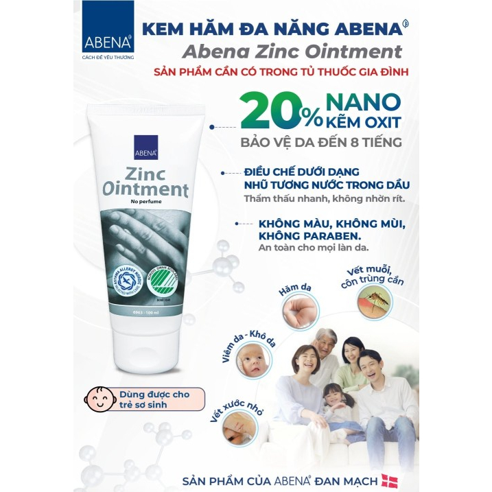 [DỊU LÀNH NÂNG ĐỠ CON YÊU] - Kem Chống Hăm, Làm Dịu Da Zinc Ointment Abena 15ml (Hàng Chính Hãng)