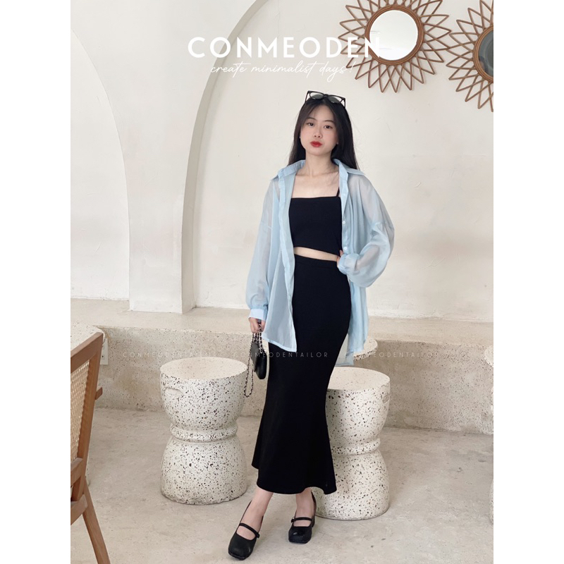 Set Áo Khoác Voan Mịn Mát Chân Váy Đuôi Cá Tôn Dáng CONMEODEN