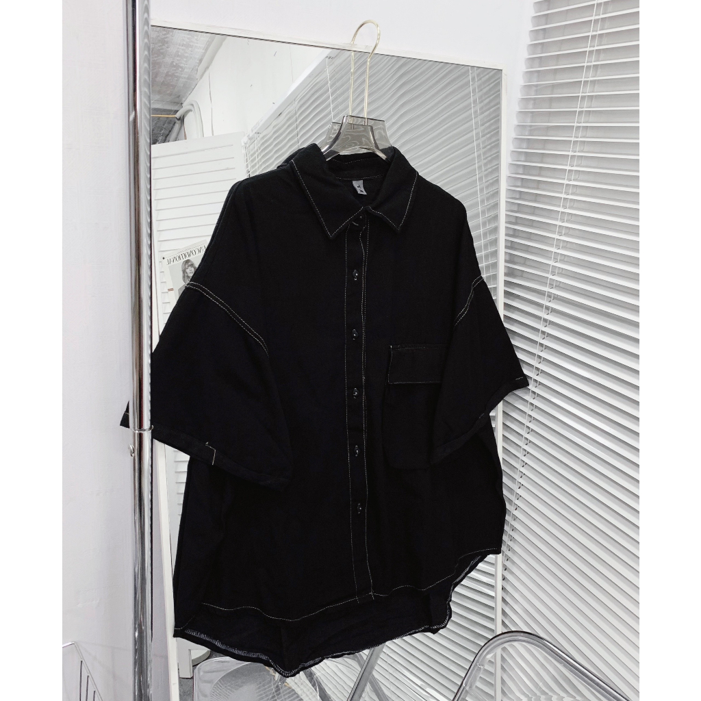 Áo sơ mi denim freesize v1 130cm form rộng thoải mái