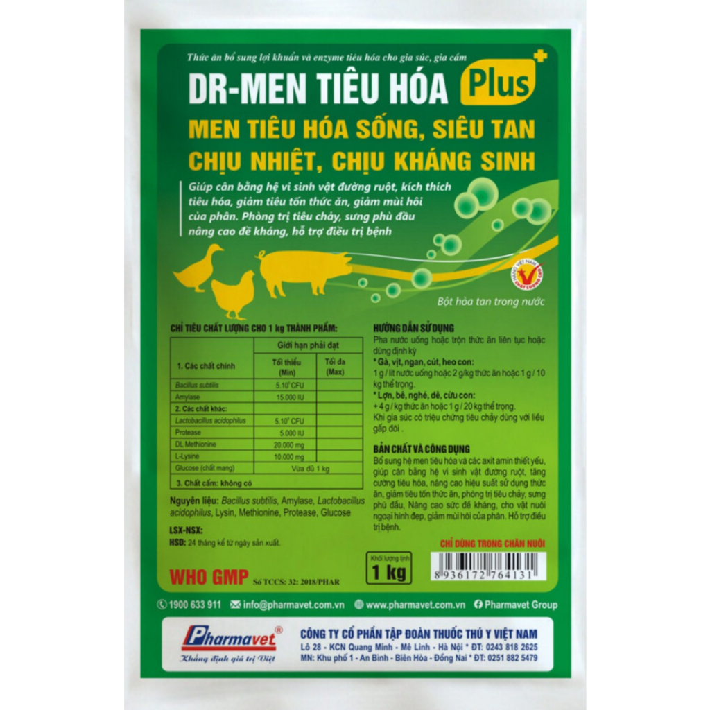 Men tiêu hoá Plus - siêu tan, chịu nhiệt, chịu kháng sjinh gói 1kg chứa 5 gói x200g