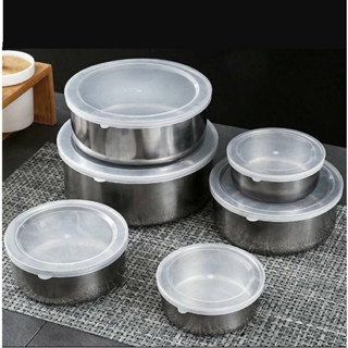 Bộ 5 hộp đựng thực phẩm inox , thố lạnh có lắp nhựa 5 kích thước