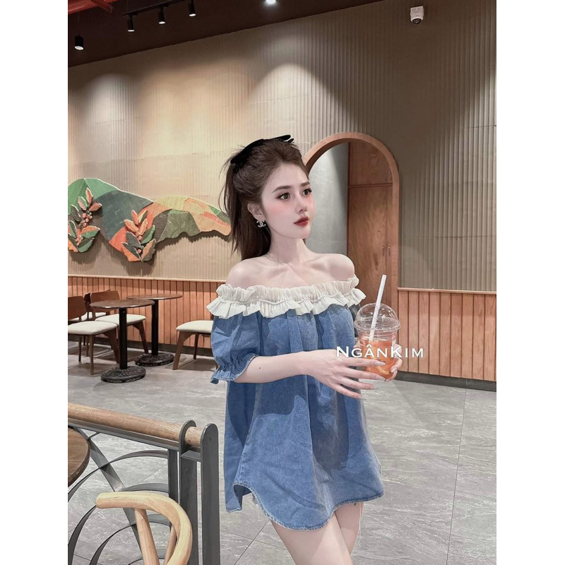 Áo Trễ Vai Phối Tơ Bèo Dáng Suông Mã GNTK22