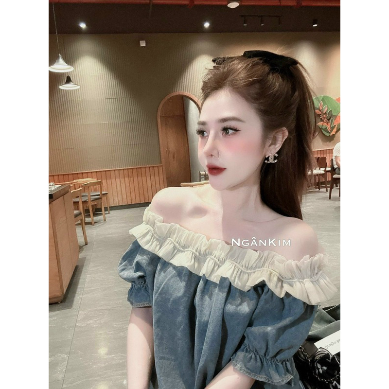 Áo Trễ Vai Phối Tơ Bèo Dáng Suông Mã GNTK22