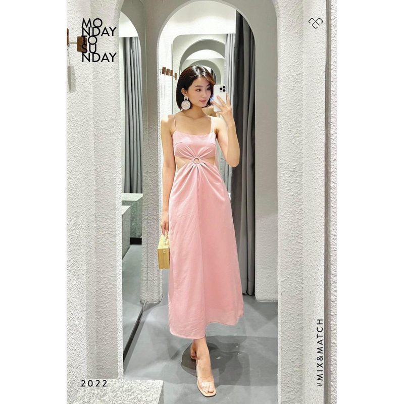 Đầm maxi hai dây cam khoéc eo 5 màu có mút ngực phong cách hàn quốc