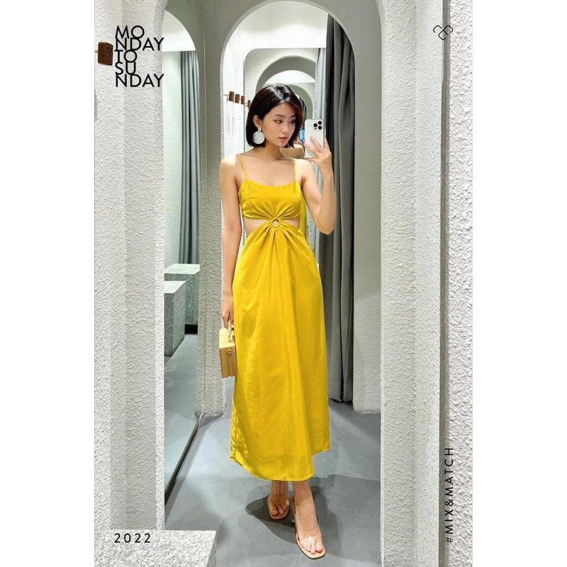 Đầm maxi hai dây cam khoéc eo 5 màu có mút ngực phong cách hàn quốc