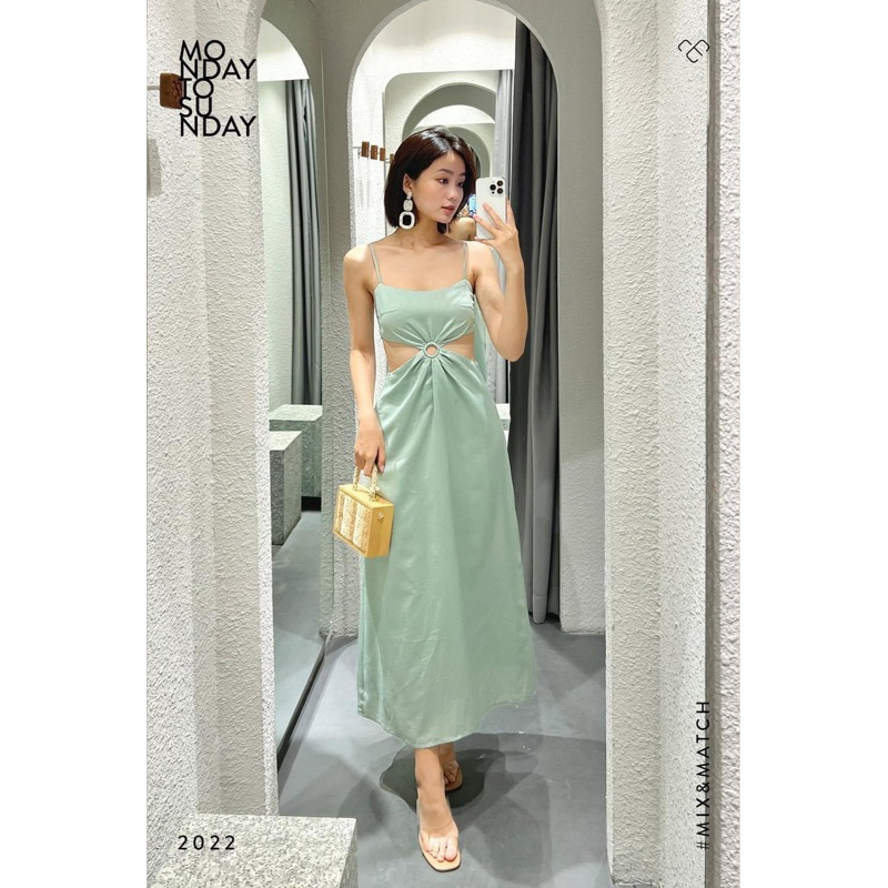 Đầm maxi hai dây cam khoéc eo 5 màu có mút ngực phong cách hàn quốc