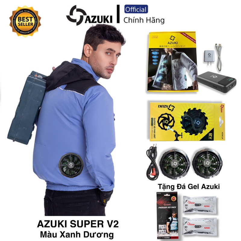 Áo Gắn Quạt AZUKI Mã AZUKI SUPER V2-S 2023, Pin 24000mah, Quạt 12V [ BH 12 Tháng , Tặng 2 Đá Khô]