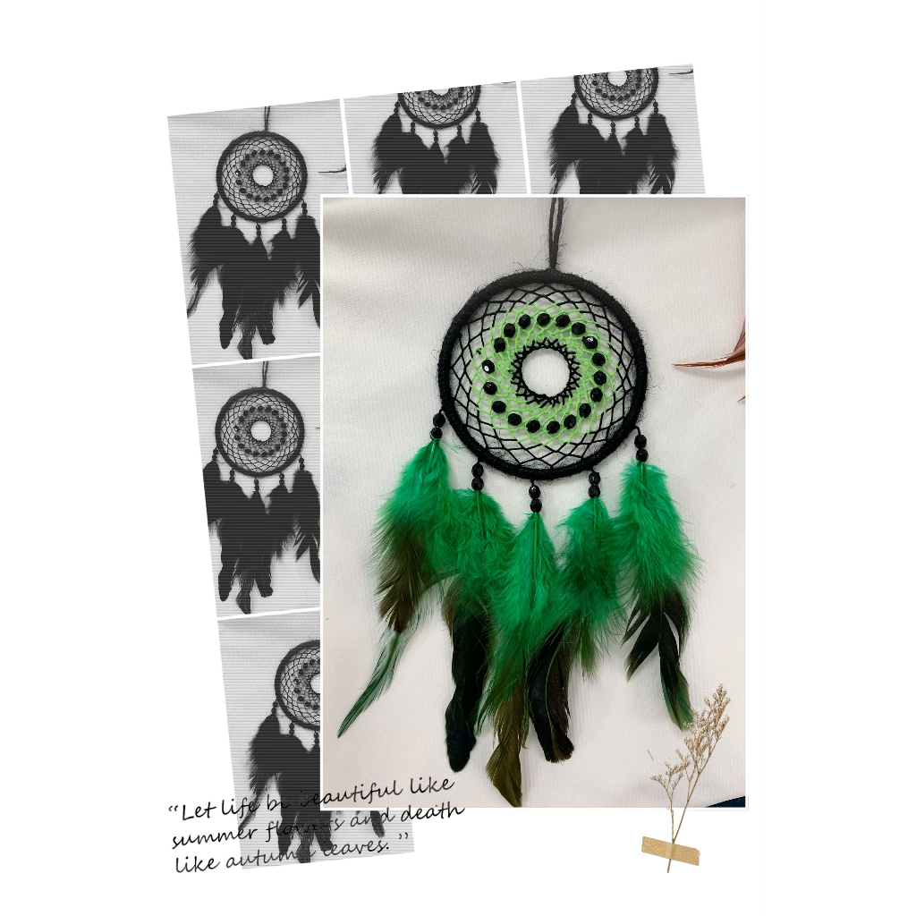 Vòng dreamcatcher đính lông vũ treo xe ô tô, balo