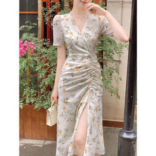 ĐẦM MAXI HOA ĐI BIỂN DÁNG DÀI XẺ TÀ NHÚN RÚT CÓ DÂY BUỘC EO (NHIỀU MÀU, CÓ ẢNH THẬT)