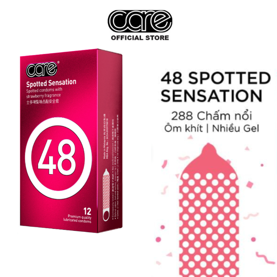 Bao cao su có gai CARE 48 gai siêu mỏng kéo dài thời gian, tăng cường gel bôi trơn hộp 12 bcs