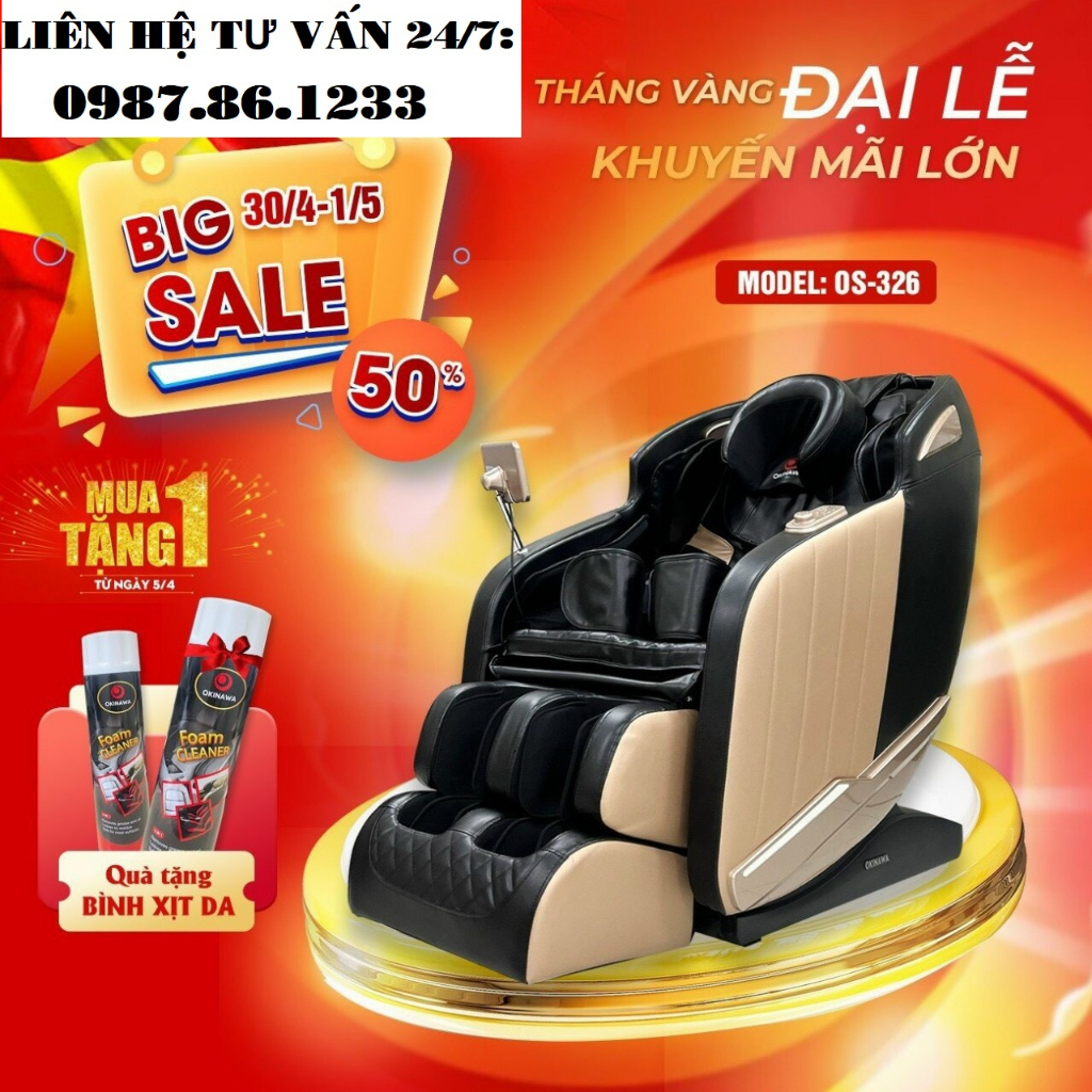 { SALE 50% + TẬNG QUÀ + FREESHIP} Ghế Massage Toàn Thân Nhật Bản Okinawa OS 326, Massage 4D, bi di chuyển, trục SL
