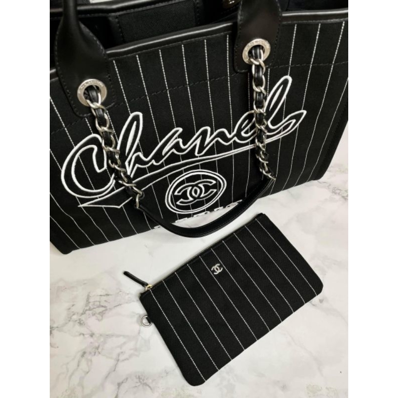 Túi xách nữ SHOPPING tote sz38cm da bê kết hợp vải sọc kẻ cotton