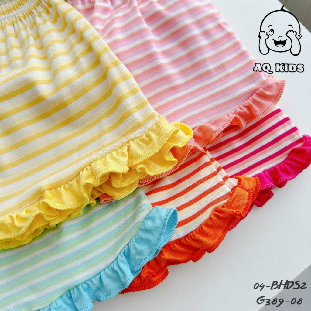 Bộ 2 dây Size 80-130  sọc Minlybaby + quần phối bèo, đính nơ xinh xắn cho bé gái